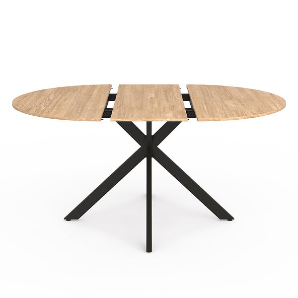 ID MARKET - Ensemble table à manger extensible ronde ALIX bois et noir 110-150 cm et 4 chaises THALYA velours beige - large