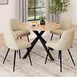 ID MARKET - Ensemble table à manger extensible ronde ALIX bois et noir 110-150 cm et 4 chaises THALYA velours beige - vignette