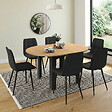 ID MARKET - Ensemble table à manger extensible ronde DONA noire plateau façon hêtre 110 - 150 cm et 6 chaises MILA velours noir - vignette
