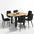 ID MARKET - Ensemble table à manger extensible ronde DONA noire plateau façon hêtre 110 - 150 cm et 6 chaises MILA velours noir - vignette