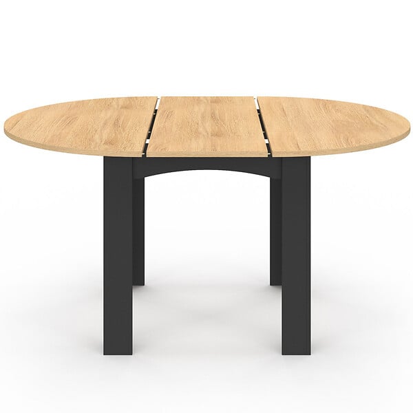 ID MARKET - Ensemble table à manger extensible ronde DONA noire plateau façon hêtre 110 - 150 cm et 6 chaises MILA velours noir - large