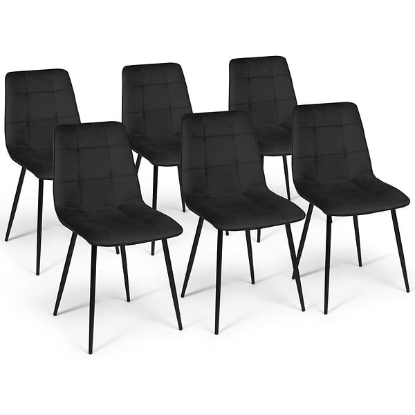 ID MARKET - Ensemble table à manger extensible ronde DONA noire plateau façon hêtre 110 - 150 cm et 6 chaises MILA velours noir - large