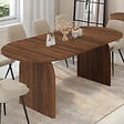 ID MARKET - Table à manger extensible japandi ovale EDITH 6-10 personnes effet noyer 160 - 200 cm - vignette