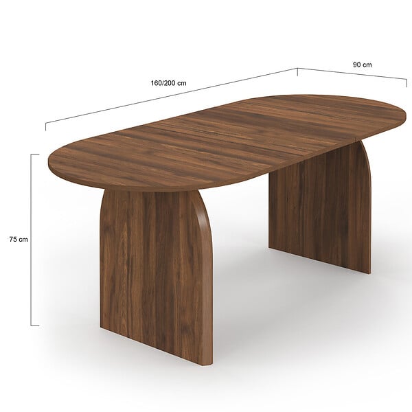 ID MARKET - Table à manger extensible japandi ovale EDITH 6-10 personnes effet noyer 160 - 200 cm - large