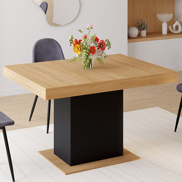 ID MARKET - Table à manger extensible rectangle EDEN 4-6 personnes bois et noir 120-160 cm - large