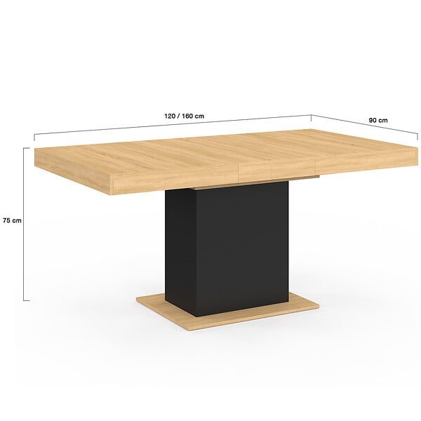 ID MARKET - Table à manger extensible rectangle EDEN 4-6 personnes bois et noir 120-160 cm - large