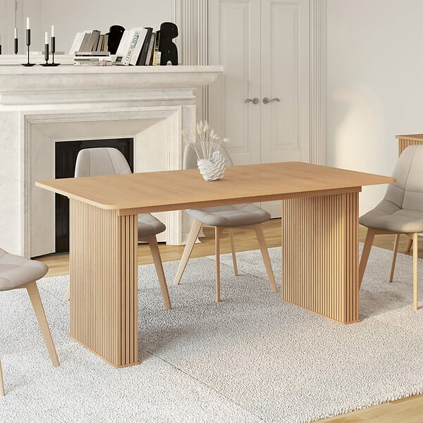 ID MARKET - Table à manger extensible rectangle JULIETTE 6-12 personnes pieds lattes tasseau bois coloris chêne 160-240 cm - large