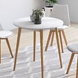ID MARKET - Table à manger fixe ronde ANGELA 4 personnes blanc pieds bois 80 cm - vignette