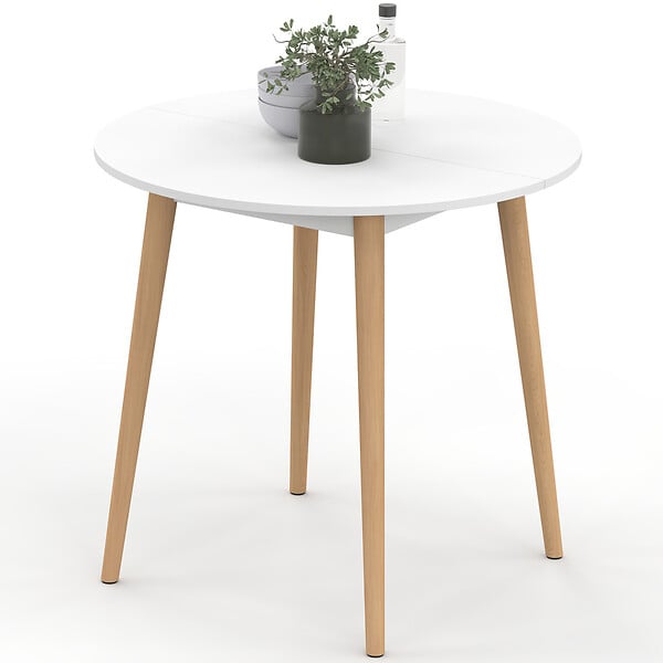ID MARKET - Table à manger fixe ronde ANGELA 4 personnes blanc pieds bois 80 cm - large
