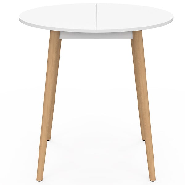 ID MARKET - Table à manger fixe ronde ANGELA 4 personnes blanc pieds bois 80 cm - large
