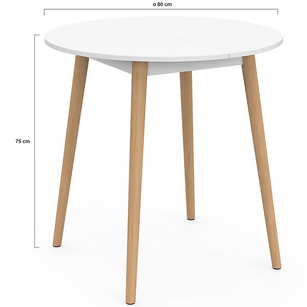 ID MARKET - Table à manger fixe ronde ANGELA 4 personnes blanc pieds bois 80 cm - large