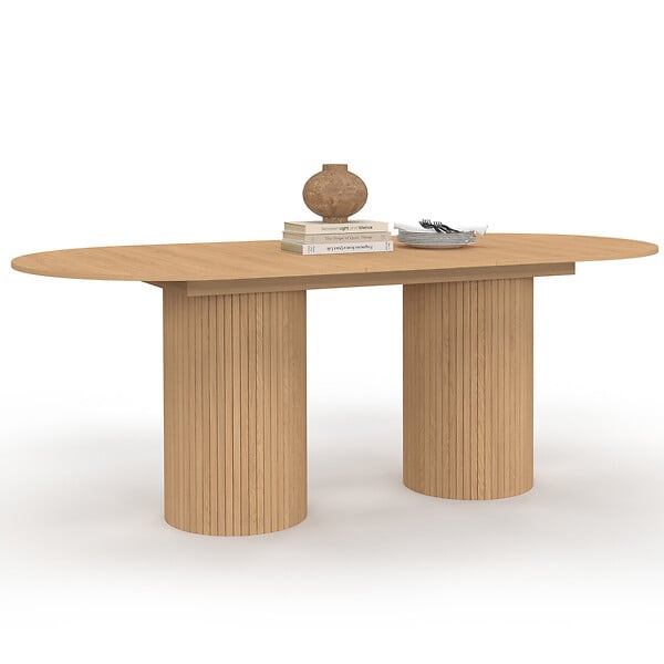 ID MARKET - Table à manger extensible ovale JULIETTE 6-10 personnes pieds cylindriques effet lattes 160-200 cm - large