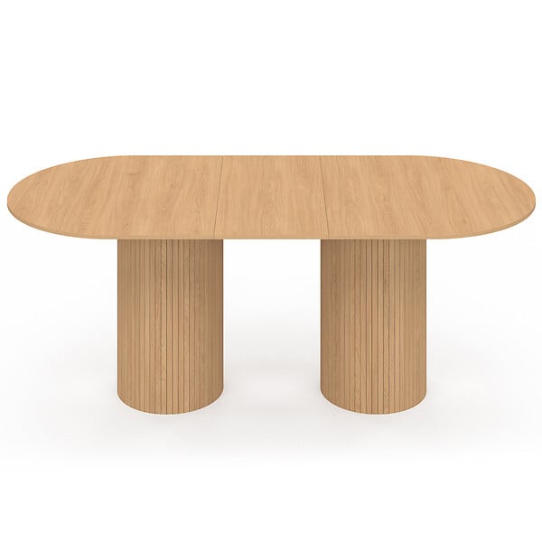 ID MARKET - Table à manger extensible ovale JULIETTE 6-10 personnes pieds cylindriques effet lattes 160-200 cm - large