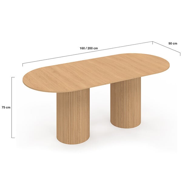 ID MARKET - Table à manger extensible ovale JULIETTE 6-10 personnes pieds cylindriques effet lattes 160-200 cm - large