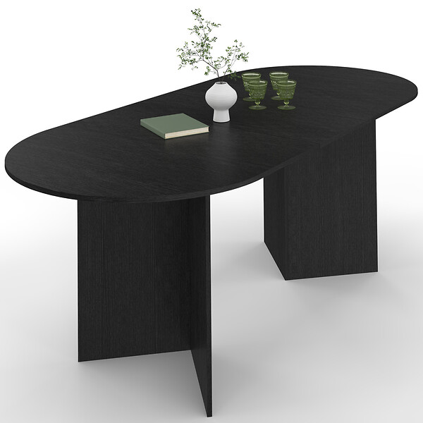 ID MARKET - Table à manger extensible ovale MARTHE 6 -10 personnes bois noir 160-200 cm - large