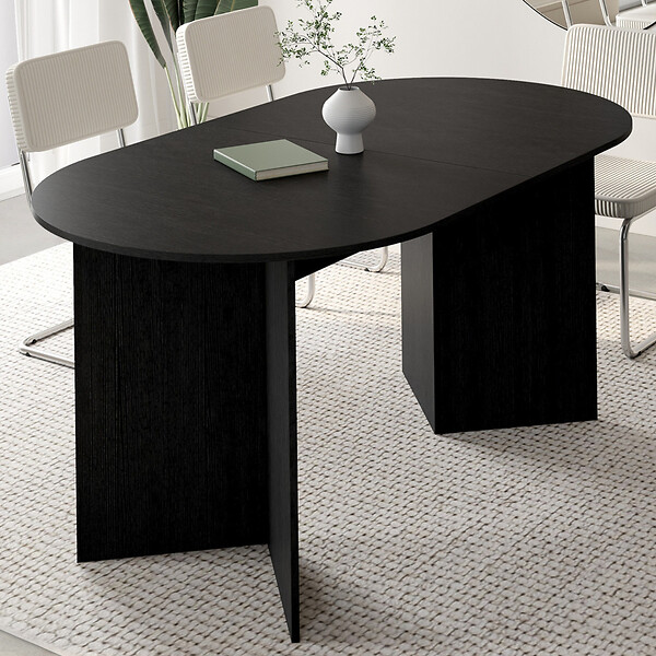 ID MARKET - Table à manger extensible ovale MARTHE 6 -10 personnes bois noir 160-200 cm - large