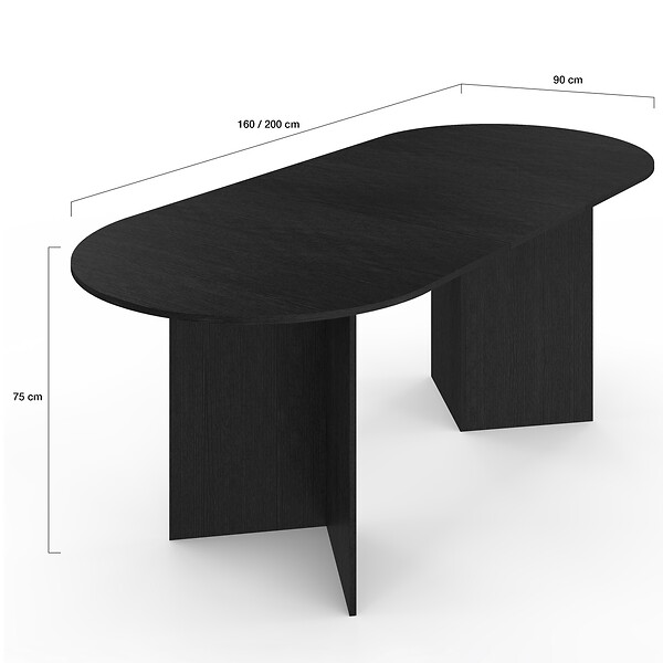 ID MARKET - Table à manger extensible ovale MARTHE 6 -10 personnes bois noir 160-200 cm - large