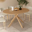 ID MARKET - Table à manger extensible ronde ALIX 4-8 personnes pied araignée bois effet hêtre 110-150 cm - vignette