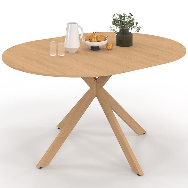 ID MARKET - Table à manger extensible ronde ALIX 4-8 personnes pied araignée bois effet hêtre 110-150 cm - large