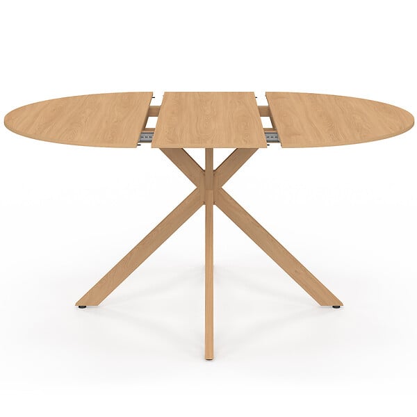 ID MARKET - Table à manger extensible ronde ALIX 4-8 personnes pied araignée bois effet hêtre 110-150 cm - large