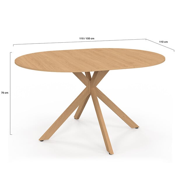 ID MARKET - Table à manger extensible ronde ALIX 4-8 personnes pied araignée bois effet hêtre 110-150 cm - large