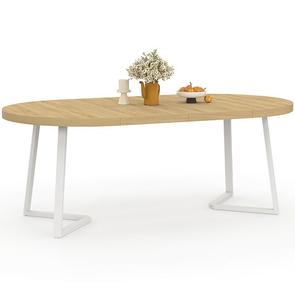 ID MARKET - Table à manger extensible ronde SELMA 4-10 personnes bois et blanc 110-200 cm - large