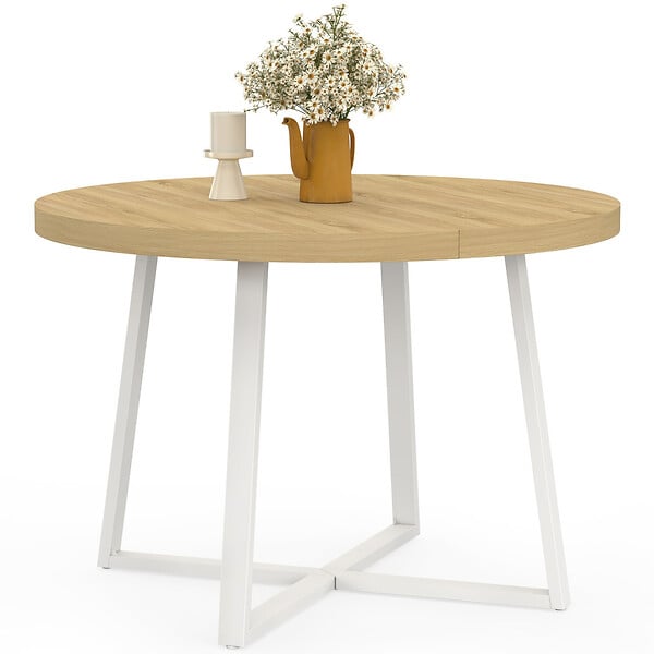ID MARKET - Table à manger extensible ronde SELMA 4-10 personnes bois et blanc 110-200 cm - large