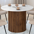 ID MARKET - Table à manger ronde JULIETTE 6 personnes pied central effet lattes noyer et plateau effet marbre blanc ALASKA 110 cm - vignette