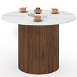 ID MARKET - Table à manger ronde JULIETTE 6 personnes pied central effet lattes noyer et plateau effet marbre blanc ALASKA 110 cm - vignette