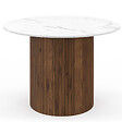 ID MARKET - Table à manger ronde JULIETTE 6 personnes pied central effet lattes noyer et plateau effet marbre blanc ALASKA 110 cm - vignette
