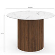 ID MARKET - Table à manger ronde JULIETTE 6 personnes pied central effet lattes noyer et plateau effet marbre blanc ALASKA 110 cm - vignette