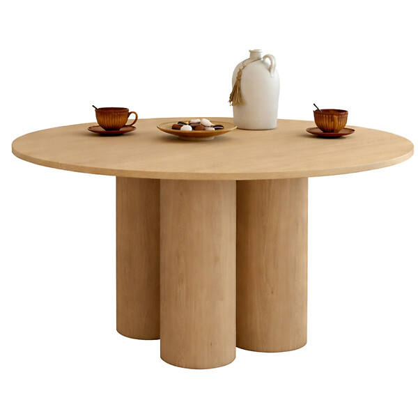 ID MARKET - Table à manger ronde ELOISE pied central cylindrique 6 personnes hêtre 110 cm - large