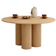 ID MARKET - Table à manger ronde ELOISE pied central cylindrique 6 personnes hêtre 110 cm - vignette