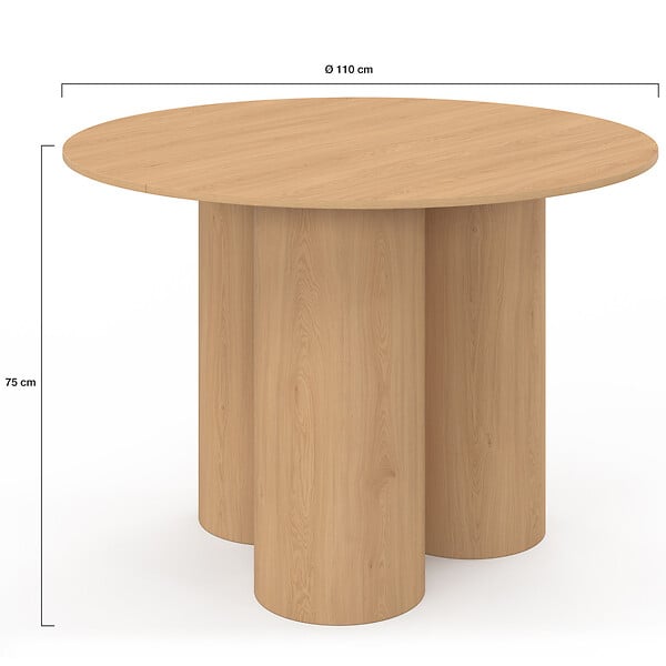 ID MARKET - Table à manger ronde ELOISE pied central cylindrique 6 personnes hêtre 110 cm - large