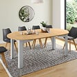 ID MARKET - Table à manger extensible ronde DONA 4-10 personnes blanche plateau façon hêtre 110-200 cm - vignette