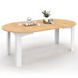 ID MARKET - Table à manger extensible ronde DONA 4-10 personnes blanche plateau façon hêtre 110-200 cm - vignette