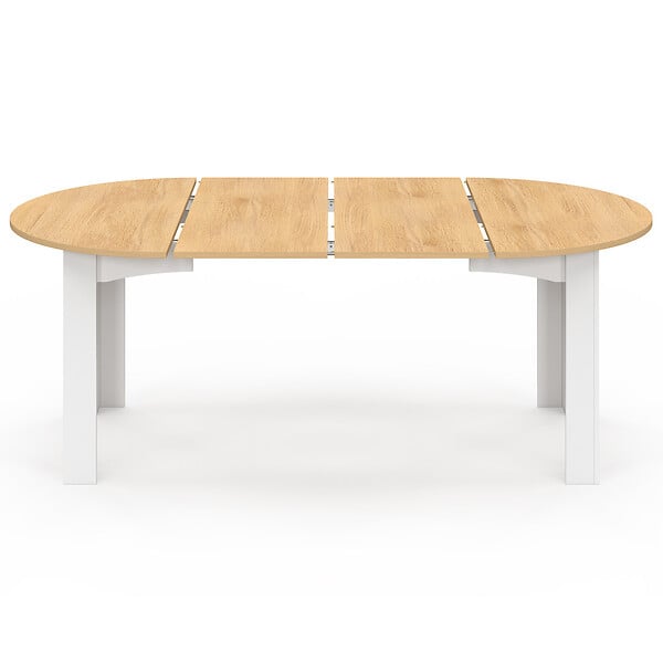 ID MARKET - Table à manger extensible ronde DONA 4-10 personnes blanche plateau façon hêtre 110-200 cm - large