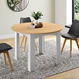 ID MARKET - Table à manger extensible ronde DONA 4-10 personnes blanche plateau façon hêtre 110-200 cm - vignette