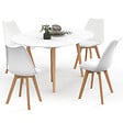 ID MARKET - Ensemble table à manger extensible ronde ANGELA blanc pied bois 110 - 150 cm et 4 chaises SARA blanches - vignette