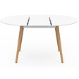 ID MARKET - Ensemble table à manger extensible ronde ANGELA blanc pied bois 110 - 150 cm et 4 chaises SARA blanches - vignette