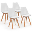ID MARKET - Ensemble table à manger extensible ronde ANGELA blanc pied bois 110 - 150 cm et 4 chaises SARA blanches - vignette
