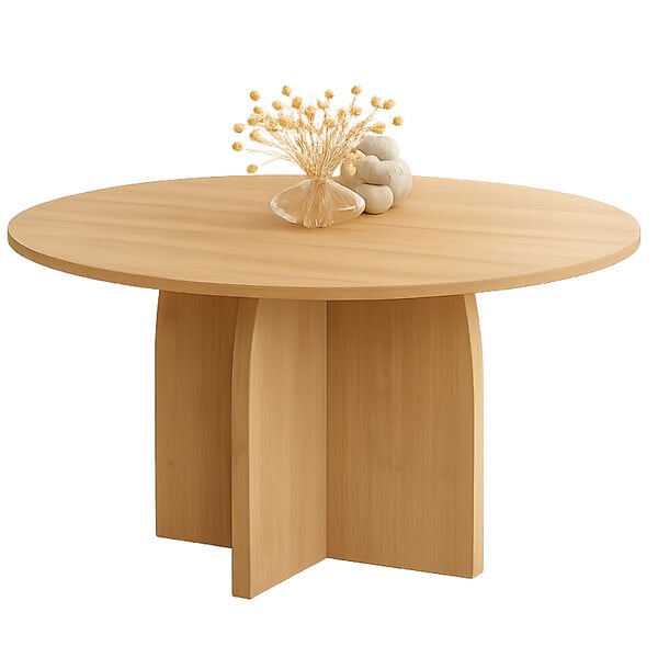ID MARKET - Table à manger fixe japandi ronde EDITH 6 personnes bois effet hêtre 110 cm - large