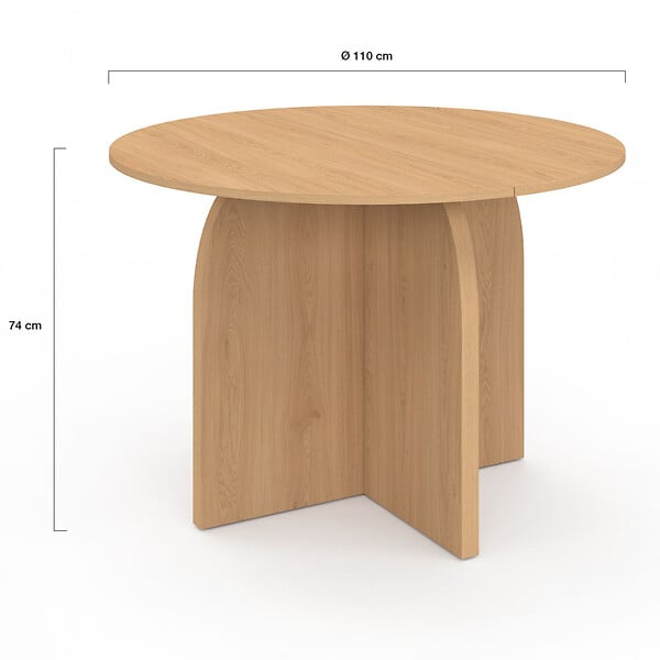 ID MARKET - Table à manger fixe japandi ronde EDITH 6 personnes bois effet hêtre 110 cm - large