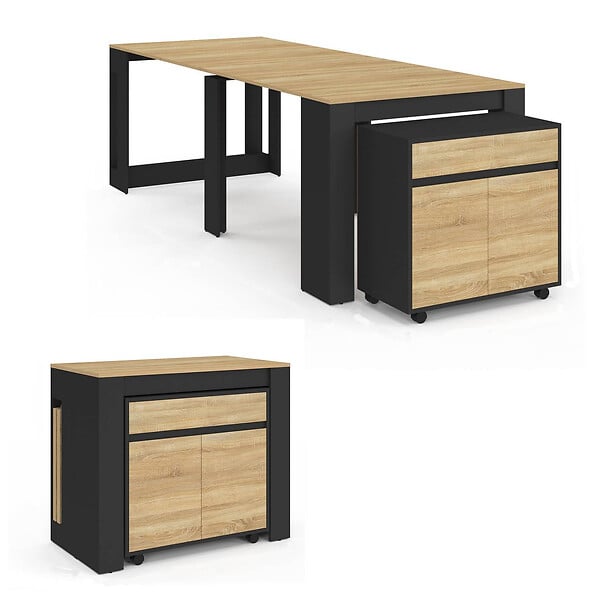 ID MARKET - Table buffet extensible ORLANDO 10 personnes 235 cm bois noir et façon hêtre - large