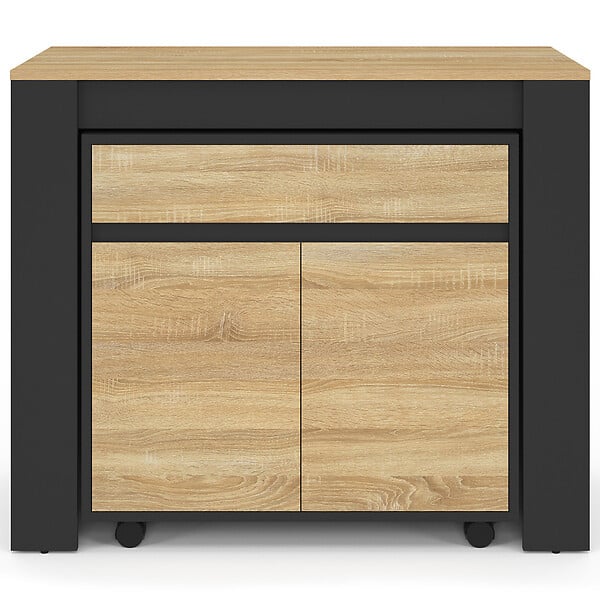 ID MARKET - Table buffet extensible ORLANDO 10 personnes 235 cm bois noir et façon hêtre - large