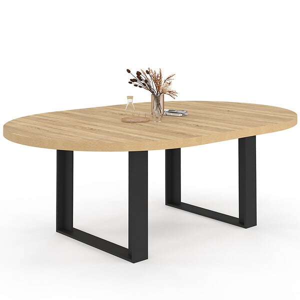 ID MARKET - Table à manger extensible ronde PHOENIX 6-10 personnes bois et noir 140-200 cm - large