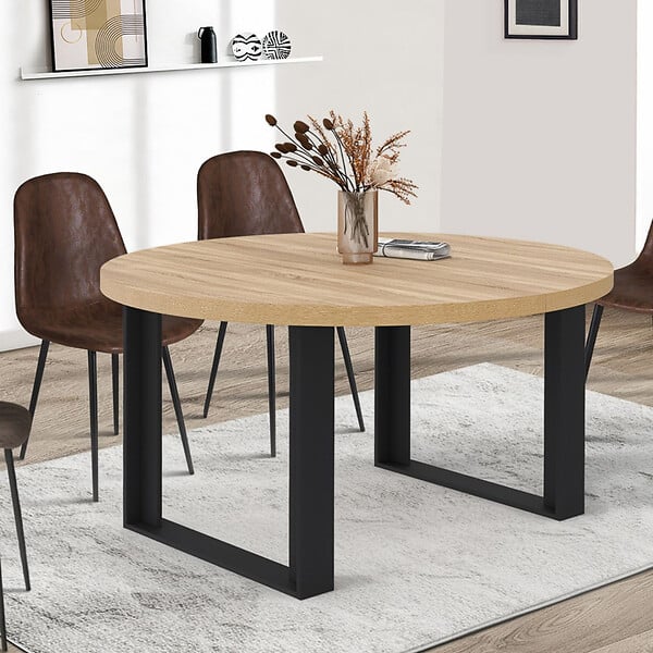 ID MARKET - Table à manger extensible ronde PHOENIX 6-10 personnes bois et noir 140-200 cm - large