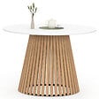 ID MARKET - Table à manger ronde CARMEN 6 personnes pied bois en lattes et plateau bois blanc 110 cm - vignette