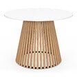 ID MARKET - Table à manger ronde CARMEN 6 personnes pied bois en lattes et plateau bois blanc 110 cm - vignette
