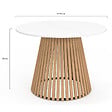 ID MARKET - Table à manger ronde CARMEN 6 personnes pied bois en lattes et plateau bois blanc 110 cm - vignette
